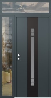 DIAMOND A4 52" X 96" ANTHRACITE/ANTHRACITE FROSTED GLASS PANEL BLACK RHI WITH SIDELITE AND TRANSOM CLEAR GLASS