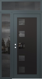 Diamond C5 50" x 96" anthracite/anthracite mirrored Glass Panel black RHI with Sidelite and Transom mirrored Glass