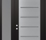 Modern Steel Front Door Diamond C11 50" x 96" black/white frosted Glass Panel stainless steel RHI with Sidelite and Transom frosted Glass
