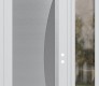 Modern Steel Front Door Diamond C13 48" x 96" white/white frosted Glass Panel stainless steel LHI with Sidelite and Transom clear Glass