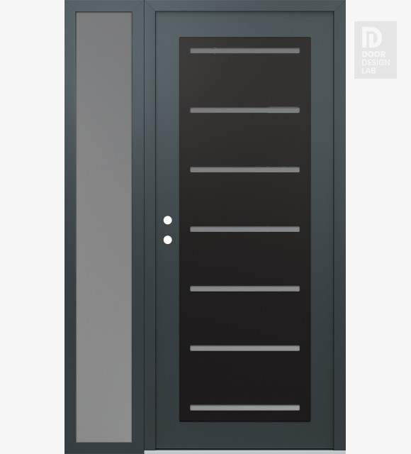Modern Steel Front Door Diamond C11 48" x 80" anthracite/anthracite frosted Glass Panel black RHI with Sidelite frosted Glass