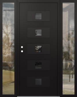 Diamond D8 68" x 80" black/black Mirrored Glass Panel black RHI with 2 Sidelites clear Glass