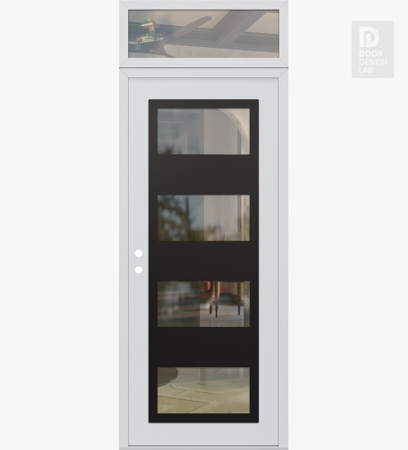Modern Steel Front Door Diamond C2 36" x 96" white/white clear Glass Panel black RHI with Transom clear Glass