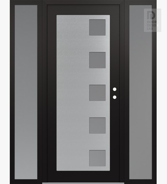 Modern Steel Front Door Diamond C5 60" x 80" black/white frosted Glass Panel stainless steel LHI with 2 Sidelites frosted Glass