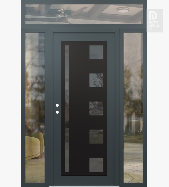 Modern Steel Front Door Diamond C3 68" x 96" anthracite/anthracite mirrored Glass Panel black RHI with 2 Sidelites and Transom clear Glass