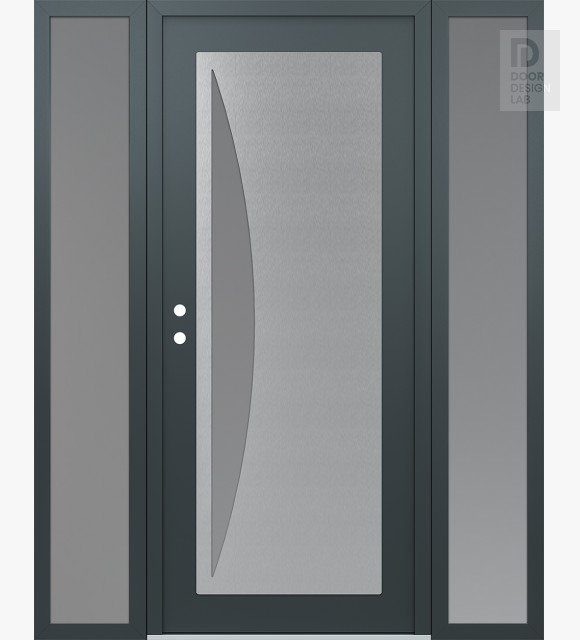 Modern Steel Front Door Diamond C13 64" x 80" anthracite/anthracite frosted Glass Panel stainless steel RHI with 2 Sidelites frosted Glass