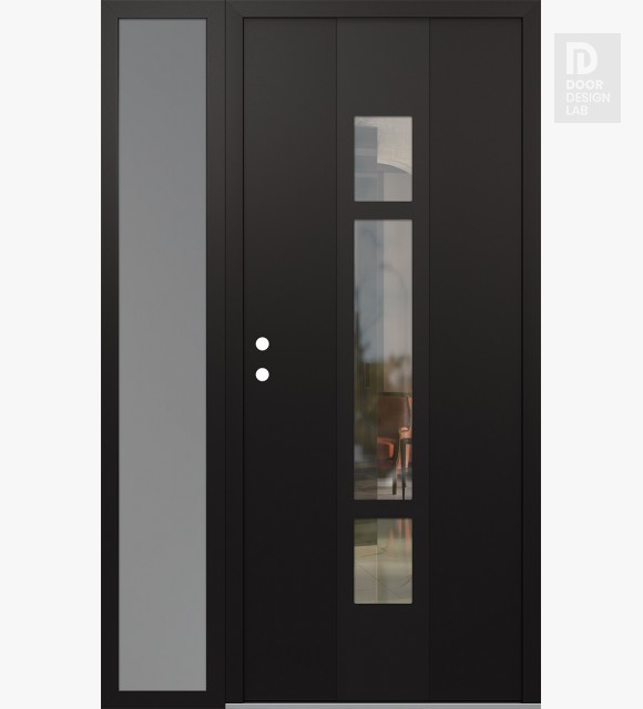 Modern Steel Front Door DIAMOND A9 50" X 80" BLACK/BLACK CLEAR GLASS PANEL BLACK RHI WITH SIDELITE FROSTED GLASS