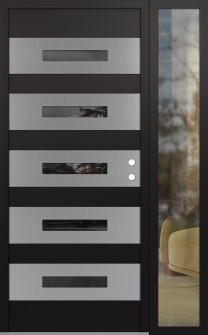 Diamond D9 50" x 80" black/black mirrored Glass Panel stainless steel LHI with Sidelite clear Glass