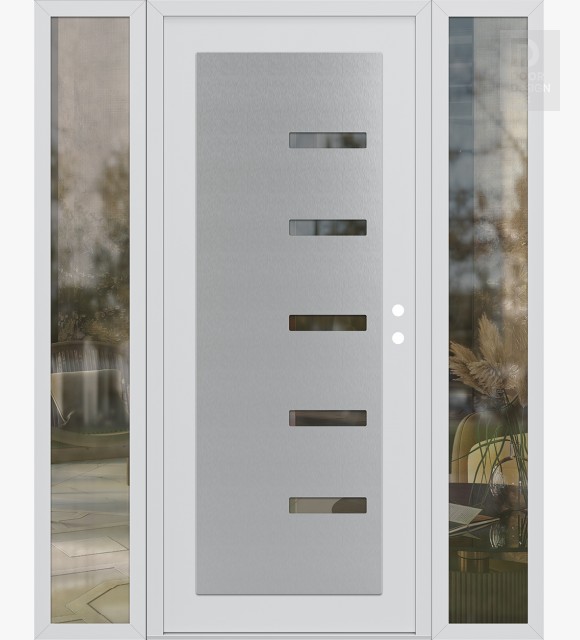 Modern Steel Front Door Diamond C8 68" x 80" white/white clear Glass Panel stainless steel LHI with 2 Sidelites clear Glass