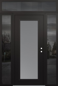 Diamond C1 60" x 96" black/white frosted Glass Panel black LHI with 2 Sidelites and Transom mirrored Glass