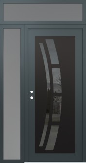 Diamond C12 48" x 96" anthracite/anthracite mirrored Glass Panel black RHI with Sidelite and Transom frosted Glass