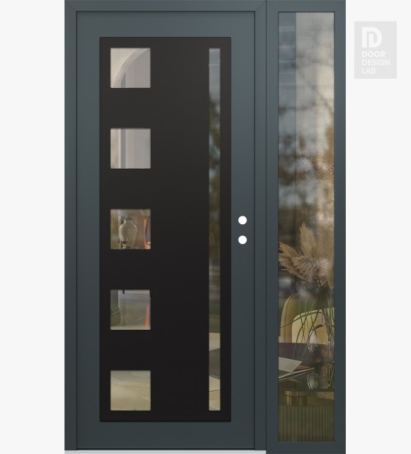 Modern Steel Front Door Diamond C3 50" x 80" anthracite/anthracite clear Glass Panel black LHI with Sidelite clear Glass