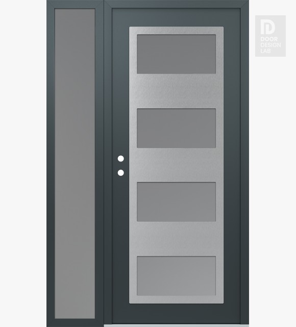 Modern Steel Front Door Diamond C2 52" x 80" anthracite/anthracite frosted Glass Panel stainless steel RHI with Sidelite frosted Glass
