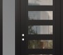 Modern Steel Front Door Diamond C9 50" x 96" black/black clear Glass Panel black RHI with Sidelite and Transom frosted Glass
