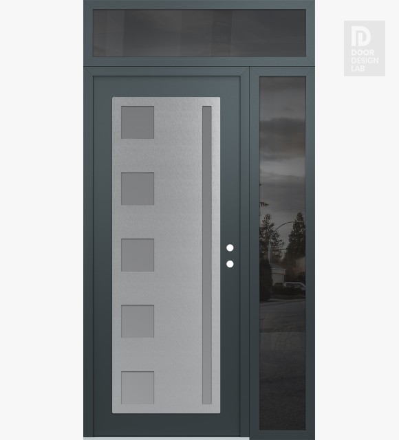 Modern Steel Front Door Diamond C3 52" x 96" anthracite/anthracite frosted Glass Panel stainless steel LHI with Sidelite and Transom mirrored Glass