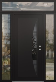 Diamond C13 60" x 96" black/black mirrored Glass Panel black LHI with 2 Sidelites and Transom clear Glass