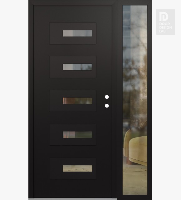 Modern Steel Front Door Diamond D6 48" x 80" black/black clear Glass Panel black LHI with Sidelite clear Glass