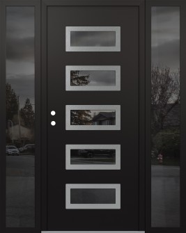 Diamond D1 60" x 80" black/black mirrored Glass Panel stainless steel RHI with 2 Sidelites mirrored Glass