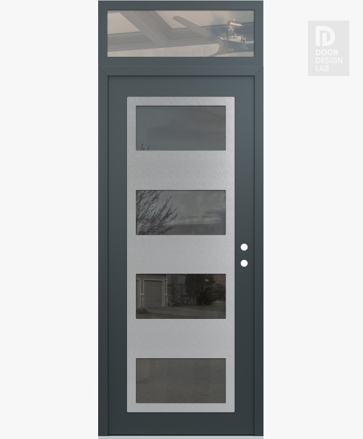 Modern Steel Front Door Diamond C2 36" x 96" anthracite/anthracite mirrored Glass Panel stainless steel LHI with Transom clear Glass