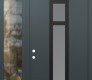 Modern Steel Front Door DIAMOND A9 52" X 96" ANTHRACITE/ANTHRACITE FROSTED GLASS PANEL BLACK RHI WITH SIDELITE AND TRANSOM CLEAR GLASS