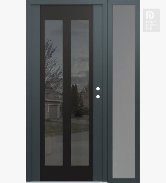 Modern Steel Front Door Diamond C14 50" x 80" anthracite/anthracite mirrored Glass Panel black LHI with Sidelite frosted Glass