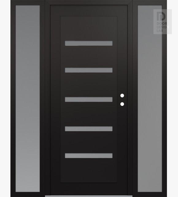 Modern Steel Front Door Diamond C7 60" x 80" black/white frosted Glass Panel black LHI with 2 Sidelites frosted Glass