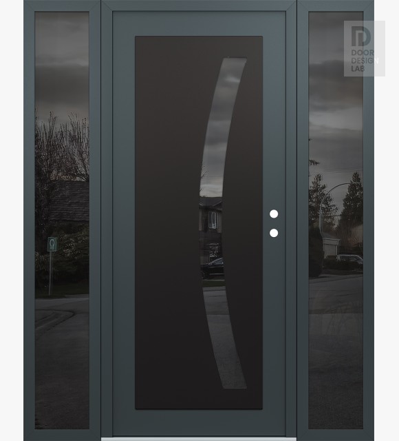 Modern Steel Front Door Diamond C4 60" x 80" anthracite/anthracite mirrored Glass Panel black LHI with 2 Sidelites mirrored Glass