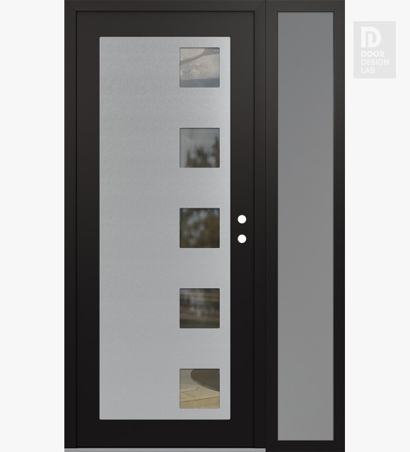 Modern Steel Front Door Diamond C5 48" x 80" black/black clear Glass Panel stainless steel LHI with Sidelite frosted Glass