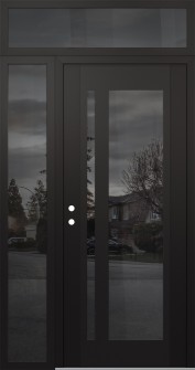 Diamond C15 52" x 96" black/black mirrored Glass Panel black RHI with Sidelite and Transom mirrored Glass