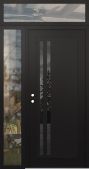 Diamond C6 48" x 96" black/black mirrored Glass Panel black RHI with Sidelite and Transom clear Glass