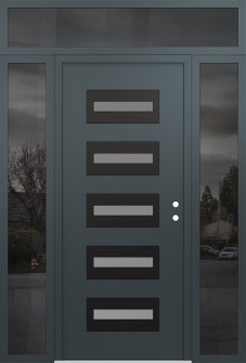 Diamond D4 64" x 96" anthracite/anthracite frosted Glass Panel black LHI with 2 Sidelites and Transom mirrored Glass