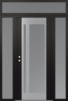 Diamond C15 68" x 96" black/white frosted Glass Panel stainless steel RHI with 2 Sidelites and Transom frosted Glass