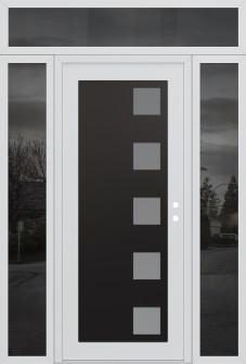 Diamond C5 60" x 96" white/white frosted Glass Panel black LHI with 2 Sidelites and Transom mirrored Glass