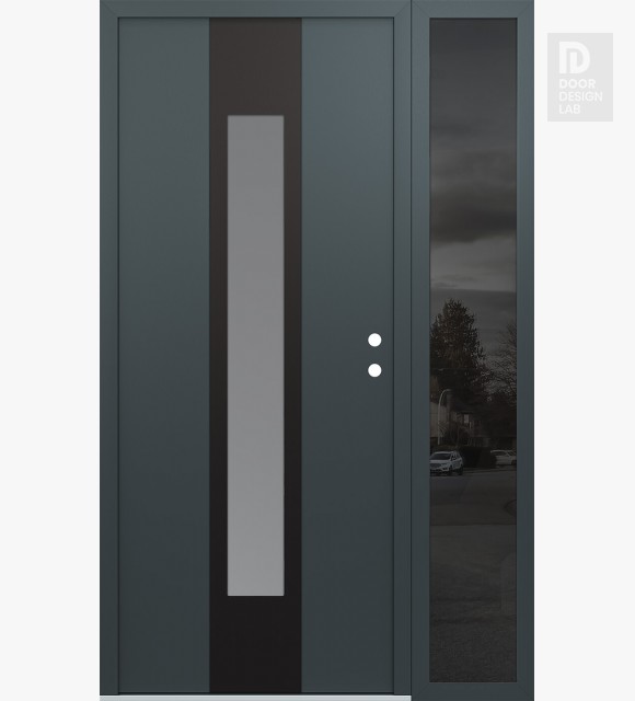 Modern Steel Front Door DIAMOND A1 48" X 80" ANTHRACITE/ANTHRACITE FROSTED GLASS PANEL BLACK LHI WITH SIDELITE MIRRORED GLASS