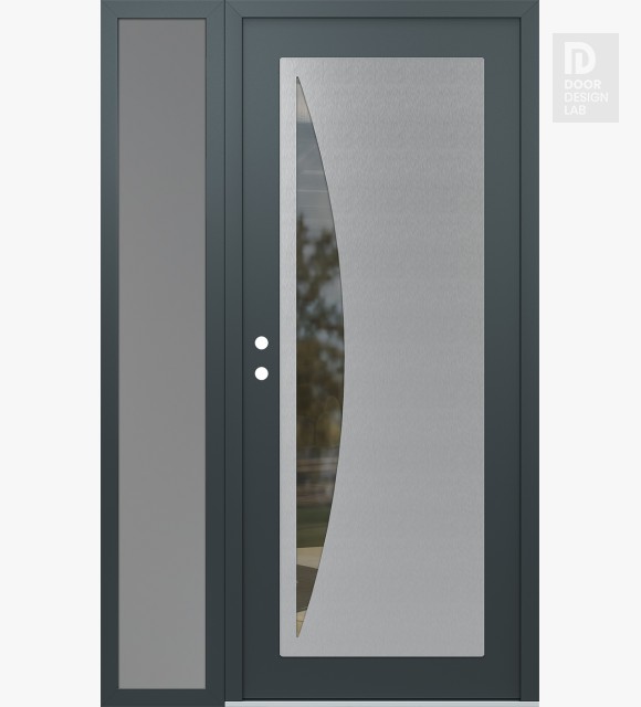 Modern Steel Front Door Diamond C13 52" x 80" anthracite/anthracite clear Glass Panel stainless steel RHI with Sidelite frosted Glass