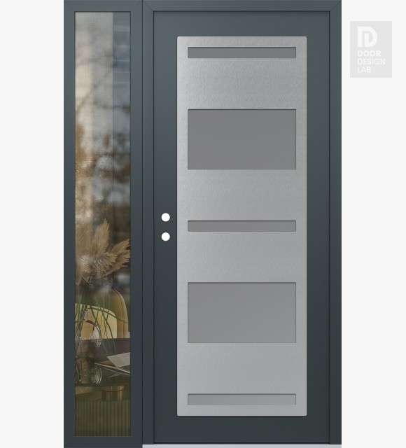 Modern Steel Front Door Diamond C10 50" x 80" anthracite/anthracite frosted Glass Panel stainless steel RHI with Sidelite clear Glass