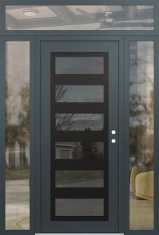 Diamond C9 60" x 96" anthracite/anthracite mirrored Glass Panel black LHI with 2 Sidelites and Transom clear Glass