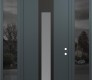 Modern Steel Front Door DIAMOND A1 68" X 96" ANTHRACITE/ANTHRACITE FROSTED GLASS PANEL BLACK LHI WITH 2 SIDELITES AND TRANSOM MIRRORED GLASS