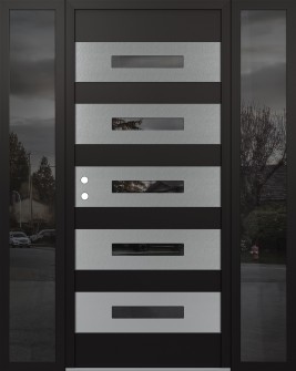 Diamond D9 68" x 80" black/black mirrored Glass Panel stainless steel RHI with 2 Sidelites mirrored Glass