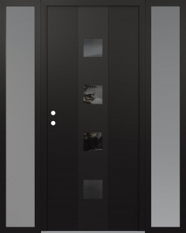 DIAMOND A12 64" X 80" BLACK/BLACK MIRRORED GLASS PANEL BLACK RHI WITH 2 SIDELITES FROSTED GLASS