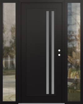 Diamond C6 68" x 80" black/white frosted Glass Panel black LHI with 2 Sidelites clear Glass