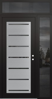 Diamond C11 50" x 96" black/black mirrored Glass Panel stainless steel LHI with Sidelite and Transom mirrored Glass