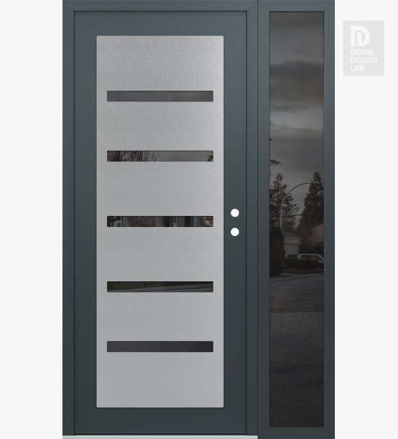 Modern Steel Front Door Diamond C7 48" x 80" anthracite/anthracite mirrored Glass Panel stainless steel LHI with Sidelite mirrored Glass