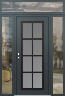 Diamond C16 68" x 96" anthracite/anthracite frosted Glass Panel black RHI with 2 Sidelites and Transom clear Glass