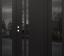 Modern Steel Front Door Diamond C6 60" x 80" black/black mirrored Glass Panel black RHI with 2 Sidelites mirrored Glass
