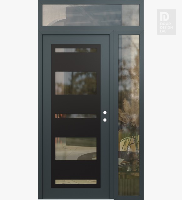 Modern Steel Front Door Diamond C10 50" x 96" anthracite/anthracite clear Glass Panel black LHI with Sidelite and Transom clear Glass