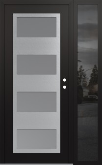 Diamond C2 52" x 80" black/white frosted Glass Panel stainless steel LHI with Sidelite mirrored Glass