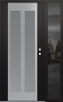 Diamond C14 52" x 80" black/white frosted Glass Panel stainless steel LHI with Sidelite mirrored Glass