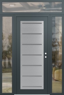 Diamond C11 68" x 96" anthracite/anthracite frosted Glass Panel stainless steel LHI with 2 Sidelites and Transom clear Glass