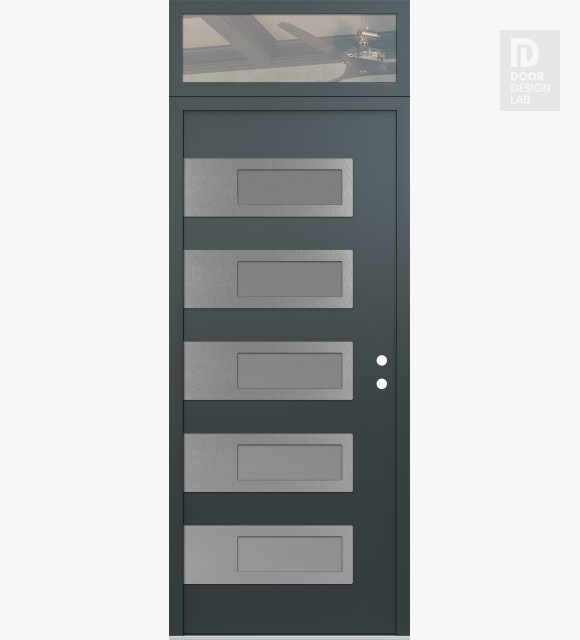 Modern Steel Front Door Diamond D3 36" x 96" anthracite/anthracite frosted Glass Panel stainless steel LHI with Transom clear Glass